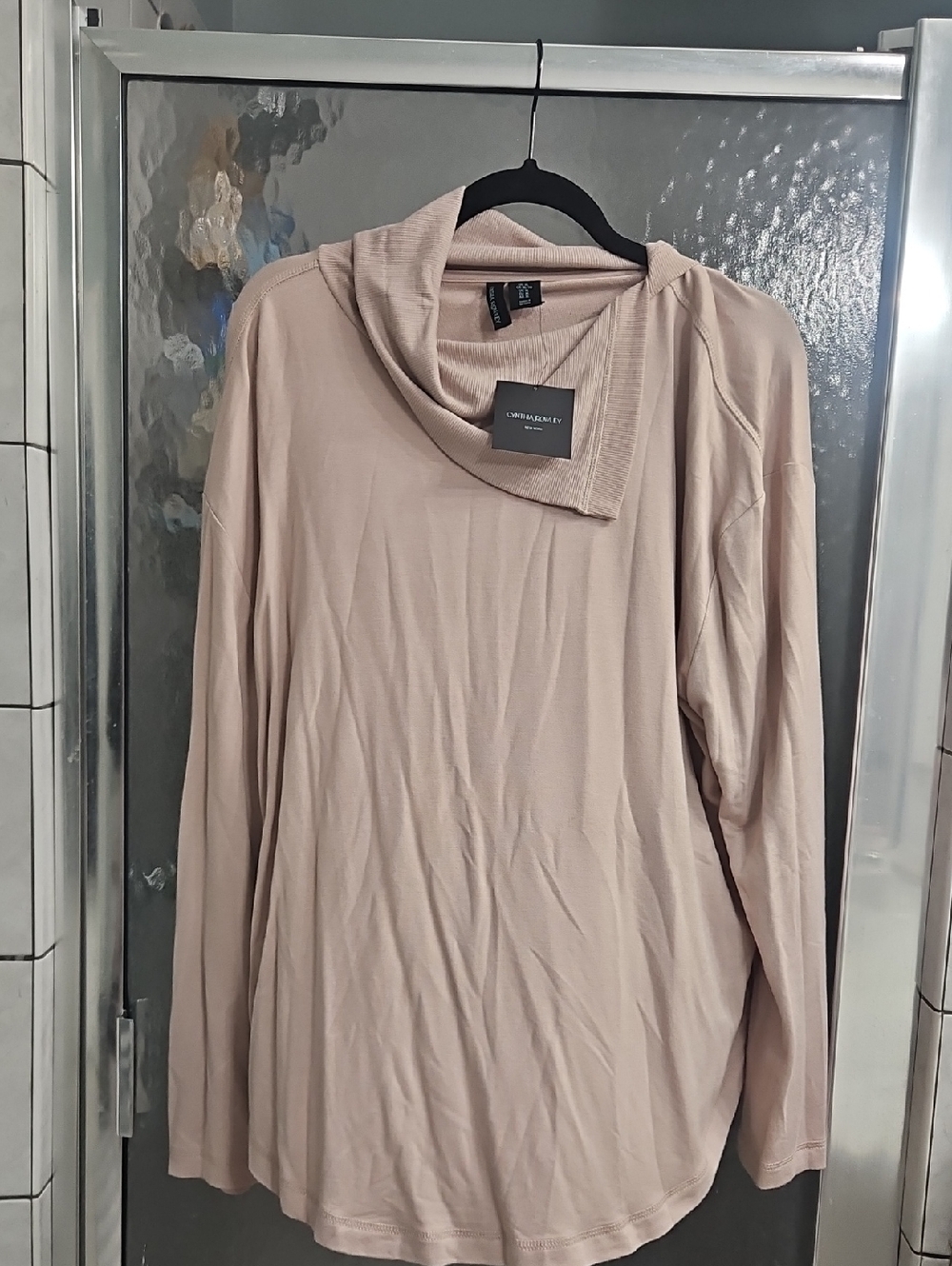 Cynthia Rowley Neutral Blush Ribbed Long Sleeve Top